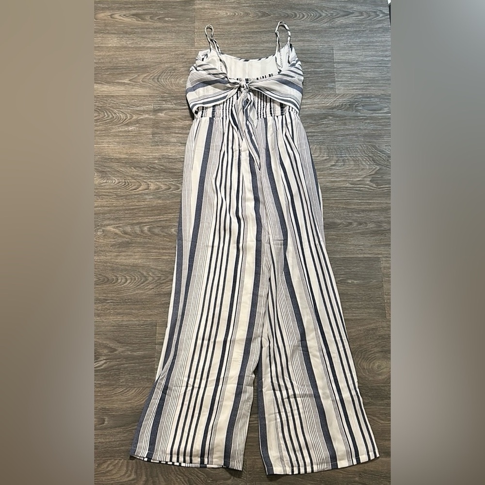 Wrangler Striped Jumpsuit Romper White Blue Lightweight Spaghetti Straps XL - Picture 8 of 12